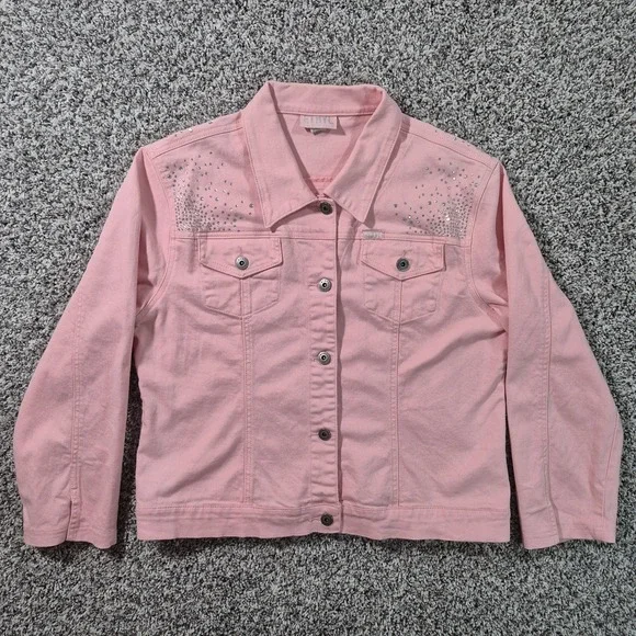 Ethyl Premium Denim Rhinestone Pink Western Jacket Country Cowgirl Womens Large - Picture 1 of 13